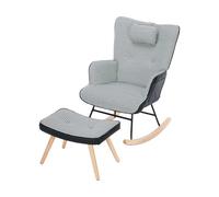 Pangshiyuan Fauteuil à bascule avec revêtement en tissu, dossier haut ergonomique, motif pied-de-poule, repose-pieds, poche latérale, structure en fer et bois, fauteuil de relaxation pour salon