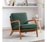 Pangshiyuan Fauteuil rembourré, avec cadre en bois et housse en chenille, ergonomique, avec accoudoirs, style mi-siècle, pour salon, chambre à coucher, bureau, vert émeraude, 65 x 80 x 76 cm