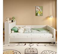 Pangshiyuan Lit à épissure pour enfant avec rembourrage en polyuréthane, lit canapé avec rangement, rail de sécurité à trois côtés, bureau et rangement, blanc, 90 x 200 cm