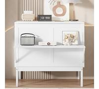 Pangshiyuan Lit armoire 90 x 200 cm, lit mural avec sommier à lattes, lit pliant vertical avec espace de rangement, peu encombrant pour chambre d'adolescent, blanc