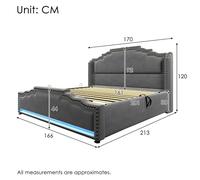 Pangshiyuan Lit capitonné, 160 x 200 cm, avec espace de rangement hydraulique, éclairage LED, port de charge USB-C, housse en velours, lit de rangement, gris, sans matelas