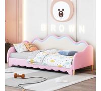 Pangshiyuan Lit capitonné, 90 x 190 cm, avec canapé-lit multifonction 2 en 1, en cuir synthétique, éclairage LED, avec sommier à lattes, rose, pour chambre d'enfant et chambre d'amis