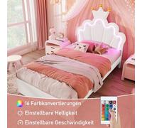 Pangshiyuan Lit capitonné 90 x 200 cm avec barre lumineuse, forme de licorne, 2 tiroirs, tête de lit réglable, PU, blanc, sans matelas