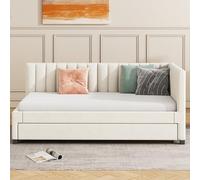 Pangshiyuan Lit capitonné 90 x 200 cm avec canapé-lit extensible, sommier à lattes, lit multifonction, tissu velours, beige, lit pour adolescent, lit d'enfant, lit d'invités