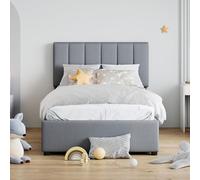 Pangshiyuan Lit capitonné, 90 x 200 cm, avec espace de rangement hydraulique, tissu en lin doux pour la peau, tête de lit réglable, gris, lit d'enfant, lit simple