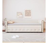 Pangshiyuan Lit capitonné, 90 x 200 cm, canapé-lit extensible, housse en flanelle, tiroirs de rangement, lit d'enfant multifonction, beige