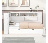 Pangshiyuan Lit de jour, 90 x 200 cm, lit de jour avec lit gigogne, lit d'enfant, avec espace de rangement et port de charge USB, panneau de particules, blanc, sans matelas
