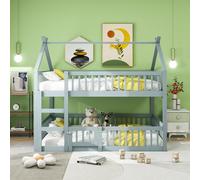 Pangshiyuan Lit superposé pour enfant, 140 x 200 cm, avec escalier, design loft, cadre en bois massif, lit familial multifonctionnel, gris