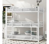 Pangshiyuan Lit superposé triple avec cadre en métal, 90 x 200 cm, lit en fer, lit superposé, pour enfants et adultes, peu encombrant, avec balustrades solides, blanc
