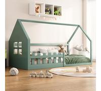 Pangshiyuan Lot de 2 lits plats de 90 cm avec rail de maison, en pin et MDF, design vert, pour chambre d'enfant