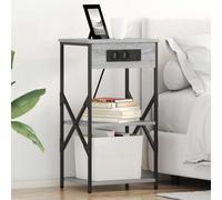 Pangshiyuan Lot de 2 tables de chevet en bois avec prise, 4 étagères ouvertes, table de chevet avec étagères de rangement, table d'appoint pour chambre à coucher, intérieur, gris Sonoma, 41 x 31 x 76