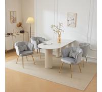 Pangshiyuan Lot de 4 chaises modernes rembourrées en velours avec dossier en pétale, coussins papillon, pieds en métal plaqué or - Chaises de salle à manger pour salon, chambre à coucher - Gris