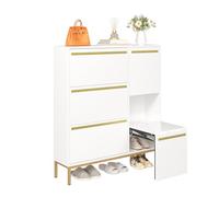 Pangshiyuan Meuble à chaussures avec banc, 3 compartiments pliants et compartiment ouvert, étagère à chaussures avec espace de rangement et corps en MDF, pour couloir, chambre à coucher, entrée, blanc