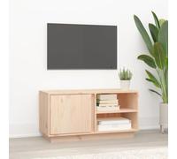 Pangshiyuan Meuble TV avec bois de pin massif, 3 compartiments et 1 porte, rangement spatial, design rustique, pour salon ou chambre à coucher, 80 x 35 x 40,5 cm