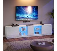 Pangshiyuan Meuble TV avec éclairage LED 16 couleurs, commode haute brillance avec verre trempé, meuble bas pour téléviseur de 65", 160 x 40 x 52 cm, buffet en MDF blanc pour salon et chambre à