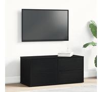 Pangshiyuan Meuble TV en bois de chêne, 80 x 34 x 35,5 cm, design moderne, tiroirs et compartiment ouvert, fonctionnel, peu encombrant, support TV pour salon, surface noire