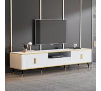 Pangshiyuan Meuble TV moderne avec aspect marbre - Meuble TV avec espace de rangement - Pour téléviseur jusqu'à 90" - 200 x 40 x 46 cm - 2 portes, 1 tiroir - Gestion des câbles - Blanc