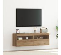 Pangshiyuan Meuble TV mural avec éclairage LED, chêne artisanal, 60 x 30 x 40 cm, 2 étagères, finition mate, meuble TV pour salon, portes coulissantes