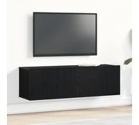 Pangshiyuan Meuble TV mural avec éclairage LED, chêne noir, 2 portes, peu encombrant, design moderne, 100 x 30 x 30 cm, salon
