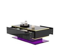 Pangshiyuan Table basse LED moderne avec surface brillante, décoration dorée, 3 tiroirs, compartiment ouvert, bandes lumineuses LED changeantes, 110 x 50 x 40 cm