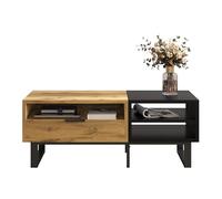 Pangshiyuan Table basse moderne avec structure en blocs de couleurs, table d'appoint avec 4 tiroirs, espace de rangement et pieds en métal, pour salon, 100 x 50 x 40 cm, noir et bois