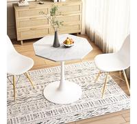 Pangshiyuan Table basse octogonale moderne avec dessus en marbre blanc imprimé, base en métal, pour salle à manger, cuisine, salon, MDF + acier, 80 x 74 x 73 cm