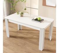 Pangshiyuan Table de salle à manger avec plateau en bois de chêne, table à manger moderne avec quatre pieds en métal, table rectangulaire pour salle à manger et salon, blanche, structure robuste