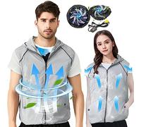 PANGTIKU Gilet de refroidissement pour homme et femme - Gilet rafraîchissant par évaporation avec 2 ventilateurs climatisés pour garder au frais pendant 13 heures, gris, Medium