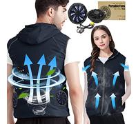 PANGTIKU Gilet de refroidissement pour homme et femme - Gilet rafraîchissant par évaporation avec 2 ventilateurs climatisés pour garder au frais pendant 13 heures, bleu marine, Medium