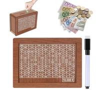 pangutheos Economie Argent 10000 Euros, Tirelire en Bois avec des Stylos Effaçables Boite a Economie Marquée d'un Objectif d'Epargne et d'un Chiffre Convient Aux Adultes et aux Enfants