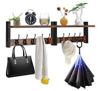 Pangutiandi Lot de 2 supports muraux vintage avec étagère, support de rangement décoratif, cintre d'entrée avec 5 crochets doubles