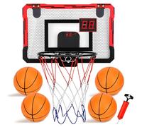 Pangutiandi Mini panier de basket-ball d'intérieur pour enfants à fixation murale avec 4 balles et tableau de bord électronique, cadeaux pour filles et garçons âgés de 3 à 12 ans