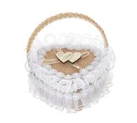 Panier à alliances rustique avec dentelle, boîte à bagues portable en forme de cœur avec poignée, décoration en dentelle blanche, intérieur en mousse souple, 10 cm
