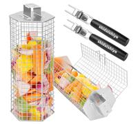 Panier à Barbecue Pour Grillades, Poignée Détachable, Acier Inoxydable 304, Accessoires Barbecue à Legumes, Ustensiles Grill de Cuisine Exterieur Camping, Cadeau Anniversaire Homme Papa (2 pièces)