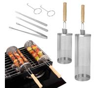 Panier à Barbecue Roulant en Acier Inoxydable 304 avec Poignée Amovible, Kit Barbecue et Accessoires Barbecue pour Grille Barbecue, Ustensiles Barbecue de Cuisine Extérieure Camping, Cadeau Homme