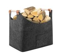 Panier à bois de chauffage - 55 x 40 x 32 cm, support à bûches, bac de rangement en feutre, sac de transport portable de grande capacité avec poignées en bois | Foyer intérieur épais pour