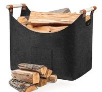 Panier à Bois de Chauffage, Sac en Feutre pour Bois de Cheminée, Grande Panier à Bûches Pliable avec Poignée Renforcée pour Bois, Journaux, Jouets, Gris Foncé (45x32x40 cm)