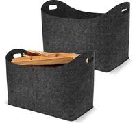 Panier à bois XXL pour bois de cheminée, 2 pièces Pliable Grand panier à bois de cheminée en feutre extra-épais Shopper pour bois Journaux Bois de cheminée Sac en feutre - Anthracite CEEDIR