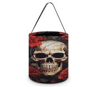 Panier à bonbons imprimé tête de mort rose rouge pour Halloween, sac cadeau pour fête d'Halloween ou fournitures quotidiennes, style, taille unique