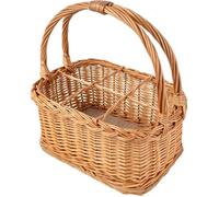 Creative Home Panier à Bouteilles en Osier | 6 Compartiments | 33 x 23 x 36 cm (+/- 2 cm) | Sac à Bouteilles | Marron | Tissé à la main | Sac de Transport avec MDF