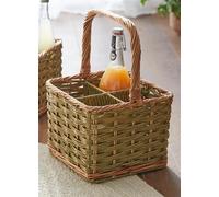 Panier à bouteilles "vert olive" en osier & polyrattan pour 4 bouteilles, porte-bouteilles, porte-bouteilles, panier à boissons