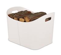 Relaxdays Panier à bûches similicuir, rangement solide pour bois avec poignées, XL, blanc crème