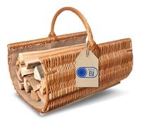 Creative Home Panier à Bois pour Cheminée Panier en Osier avec Poignée et Jute | Ovale 60 x 45 x 50 cm (+/-2cm) | Brun Naturel | Tissé à la Main | Polyvalent