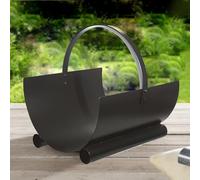 Panier à bûches de cheminée couleur Noir, porte, range bûches en Fer forgé - Hauteur 23 x Longueur 40 x Largeur 40 cm
