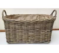 Panier à bûches / panier de rangement, excellente qualité, rotin très résistant, doublure amovible en toile de jute (taille L)