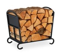 Relaxdays Corbeille à bûches, métal, Panier Pliable Bois, HxLxP : 44x52x31 cm, Accessoire cheminée pour intérieur, Noir
