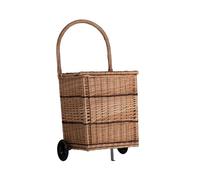Panier à bûches vintage en osier avec poignée et roulettes Chariot de marché pour courses