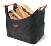 Panier à bûches XL 60L pour le bois de chauffage, Sac en feutre très épais, Panier à bois de chauffage avec poignée renforcée pour le bois de chauffage, les journaux ou les courses (gris foncé)