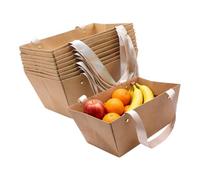 Panier à cadeaux en papier brun imperméable polyvalent, 10 pièces, panier en carton avec poignées, boîte à fleurs en papier, panier vide, Recyclable