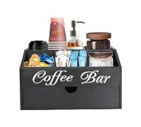 Panier à café et thé - Décoration de bar à café rustique en bois, support de sachets de thé multifonction | 6 compartiments pour café, thé et condiments pour la maison, le bureau